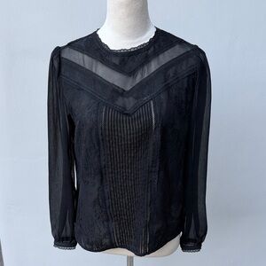 Alice + Olivia Black Sheer Romantic Lace Blouse